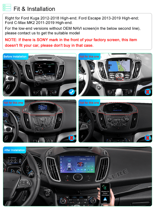 Android 13 Wireless Carplay Car Stereo Radio for Ford Kuga 2012-2018 Ford Escape 2013-2019 GPS Navi WiFi Bluetooth DSP RDS