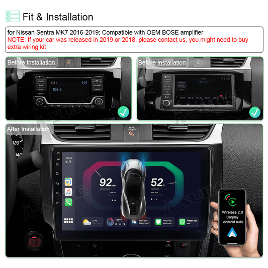10.1'' Wireless CarPlay Android 13 Car Radio Stereo for Nissan Sentra 2016-2019 GPS Navi WiFi Bluetooth DSP RDS USB SWC 2+32GB