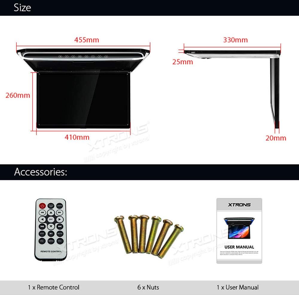 car displayXTRONS® 17.3 Inch 16:9 Ultra-Thin FHD Digital TFT Screen 1080P Video Car Overhead Player Roof Mounted Monitor HDMI Port 1920 * 1080 Full High Definition (Built in Speaker)