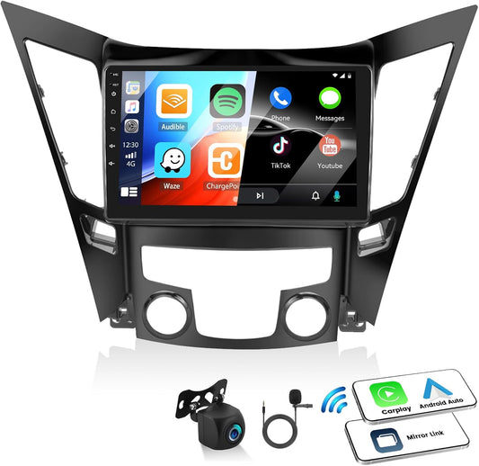 2+64G Android Car Stereo for Hyundai Sonata 2010-2015 with Apple Carplay Android Auto Mirror Link 9 inch Head Unit Touchscreen Radio FM RDS HiFi Bluetooth WiFi GPS + AHD Backup Camera & MIC