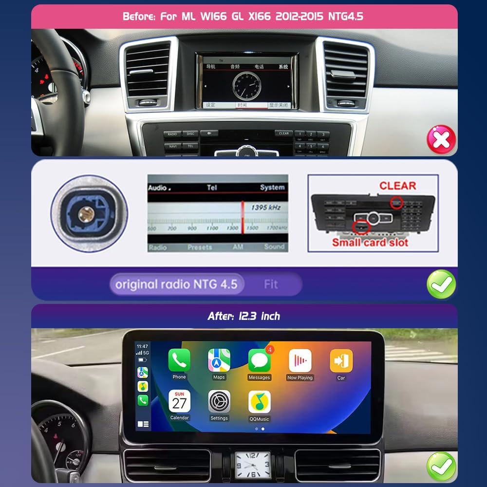 Mercedes-Benz Android Head Unit    Android 13 Qualcomm 685 Chip Car Radio Dual System For Mercedes Benz ML W166 GL X166 GL300 ML350 NTG 4.5 2012-2015 Auto Stereo Replacement GPS Navigation CarPlay Android Auto Multimedia Player 8+128GB