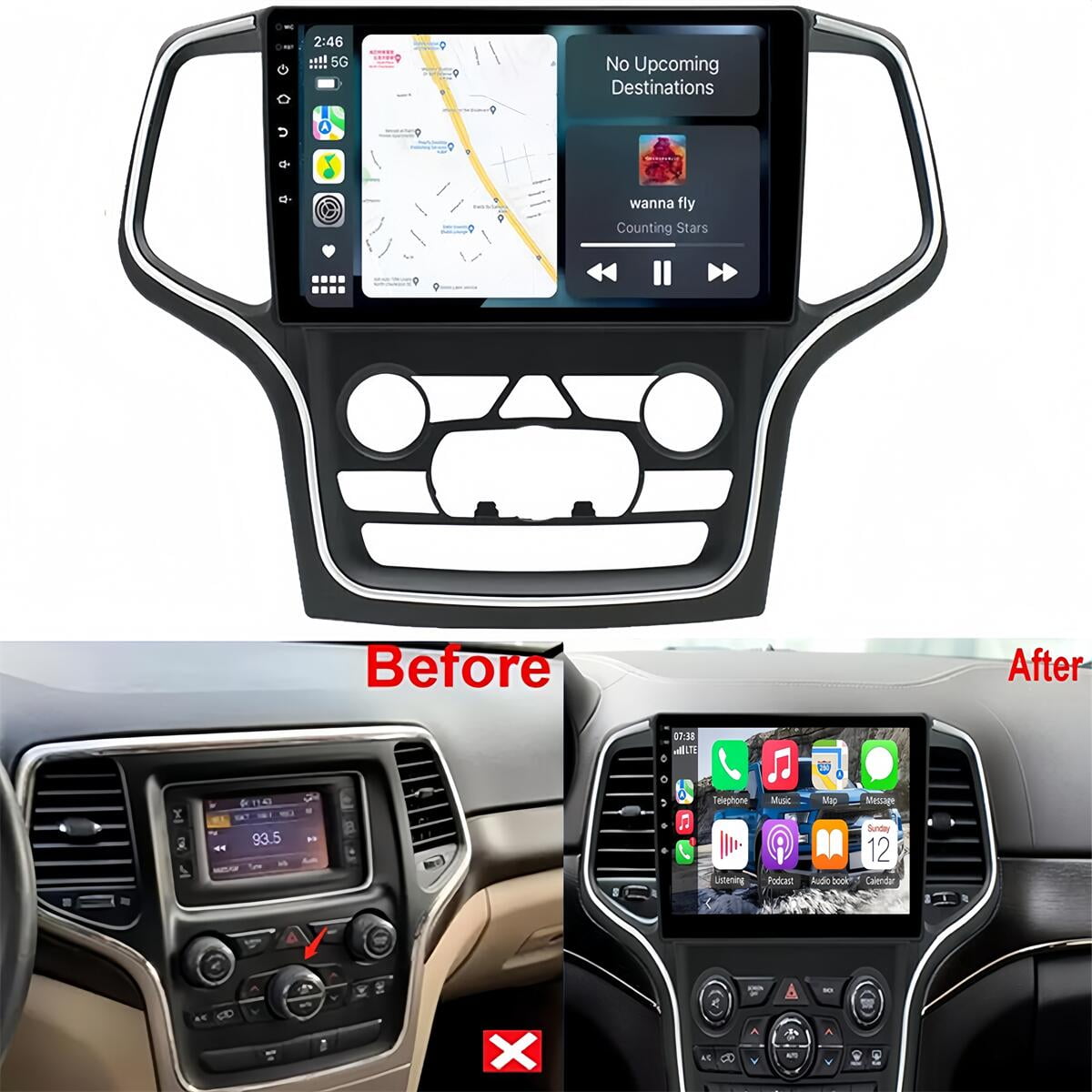 Guwzn Car Stereo Radio for Jeep Grand Cherokee 2014-2022 10" Touchscreen 2+32G Vehicle GPS Navigation Wireless CarPlay Android Auto