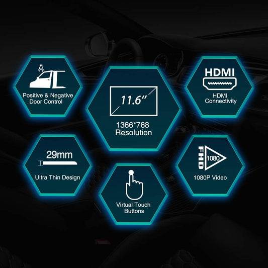 car displayXTRONS 11.6 Inch Car Overhead Roof Mounted Monitor Screen Ultra-Thin Flip Down TV for Cars 1080P Car Video Player with Built-in Speaker Support IR, USB, HDMI, AV Input (No DVD)