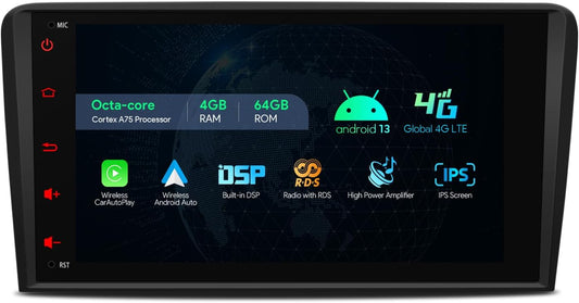 XTRONS Car Stereo for Audi A3 S3 RS3, Android 13 Octa Core 4GB+64GB Car Radio, 8 Inch IPS Touch Screen GPS Navigation for Car Bluetooth Head Unit, Built-in DSP Car Play Android Auto Support 4G LTE