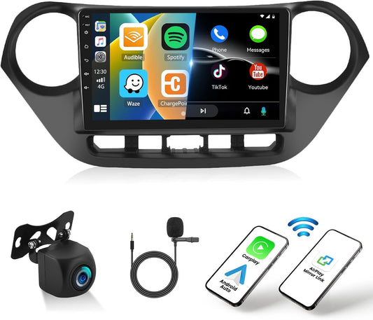 2+64G Android 13 Car Stereo for Hyundai I10 2013-2018 Upgrade Replacement Radio Apple Carplay Android Auto 9 inch Touchscreen Multimedia Player Head Unit FM Radio GPS Bluetooth+AHD Camera&MIC