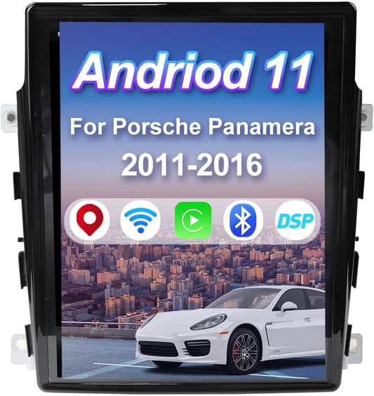 10.4 Inch IPS Tesla Style Screen 4GB RAM Android 12Touch Screen Car Stereo Radio for Porsche Panamera 2011 2012 2013 2014 2015 2016 Built-in CarPlay GPS Navigation Bluetooth WiFi 4G LTE