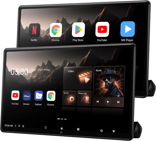 car display15.6-inch 4K Android portable car TV headrest display tablet suitable for car backseat, supports mobile phone wireless touch screen, comes with WiFi/Bluetooth/HDMI/USB/FM/multimedia video player