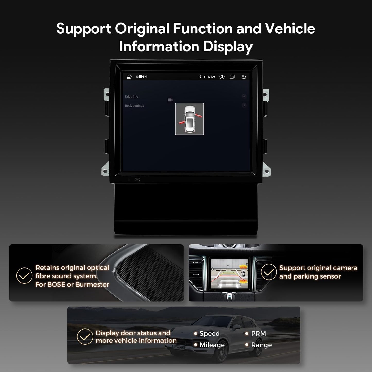 XTRONS 8.4 Inch Android 14 Car Stereo for Porsche Macan (2014-2016) with Optical Fiber Decoder, IPS Touch Screen 4GB+64GB Global 4G LTE Car Radio GPS Navigation Support Wireless Car Play Android Auto