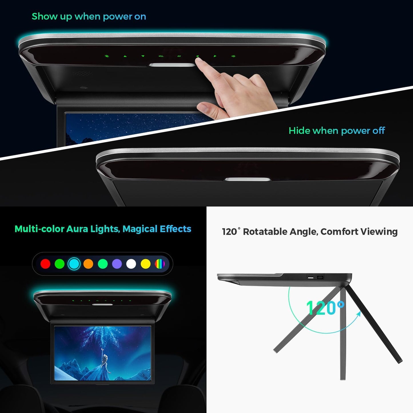car displayXTRONS 14 Inch Car Overhead Player, Wide HD Car Roof Mount Monitor Built-in Stereo Speakers, Overhead Flip Down Car Monitor Support HDMI USB Input