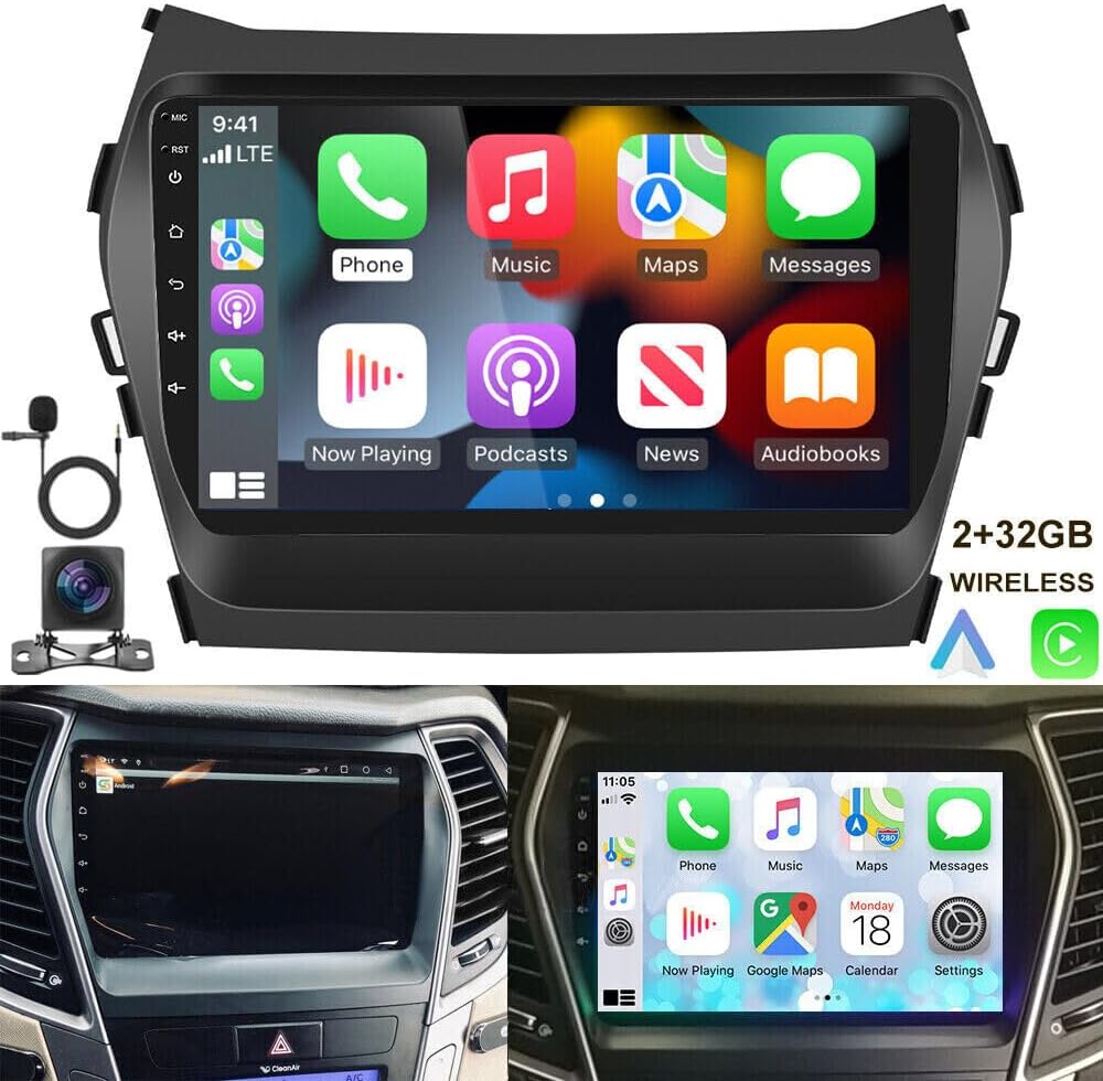 Android 13 Car Stereo Radio Player for Hyundai IX45 Santa FE 2013-2018 9 Inch Touch Screen Car Audio Receiver with GPS Navigation Bluetooth Head Unit Supports Backup Camera(2G+32G)