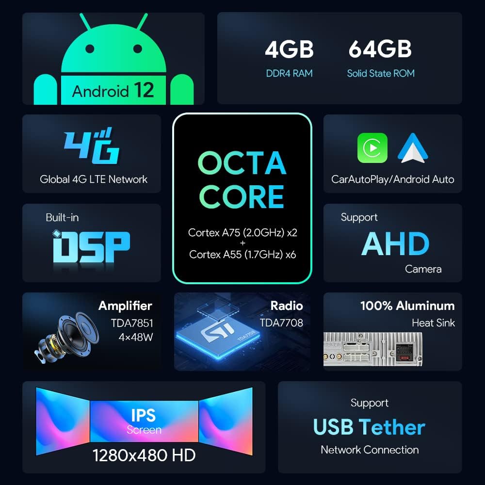 XTRONS Android 12 Car Radio for Audi TT MK2 8J 2006-2012, 8.8 Inch Touch Screen 4GB+64GB Car Stereo, Octa Core GPS Navigation Head Unit, Built-in DSP Car Play Android Auto Support 4G LTE