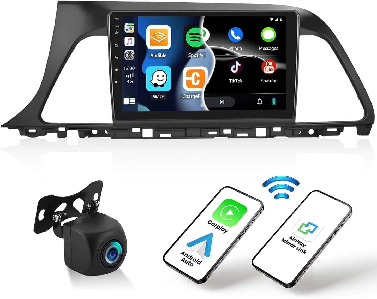 2+64G Android Car Stereo for Hyundai Sonata 2010-2015 with Apple Carplay Android Auto Mirror Link 9 inch Head Unit Touchscreen Radio FM RDS HiFi Bluetooth WiFi GPS + AHD Backup Camera & MIC