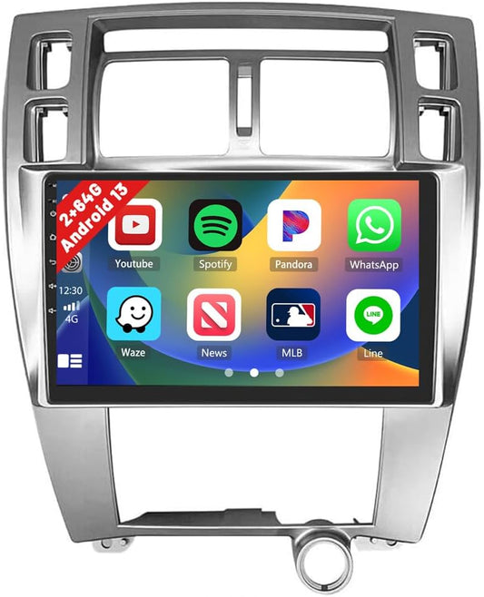 2+64GB Android 13 Car Radio for Hyundai Tucson 2006-2009 with Wireless Carplay/Android Auto, 10.1 Inch Touch Screen Car Stereo, Bluetooth/GPS Navi/WiFi/SWC/FM RDS/DSP + Backup Camera