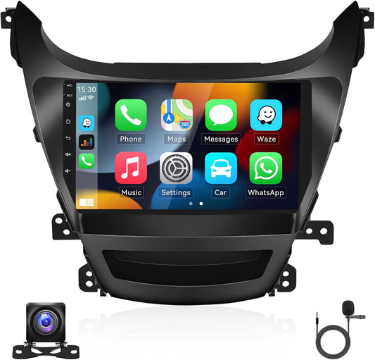 2+64G Android Car Stereo for Hyundai Elantra 2014 2015 2016 with Apple Carplay Android Auto Mirror Link 9 inch Touchscreen Radio Head Unit FM RDS HiFi Bluetooth WiFi GPS + AHD Backup Camera & MIC