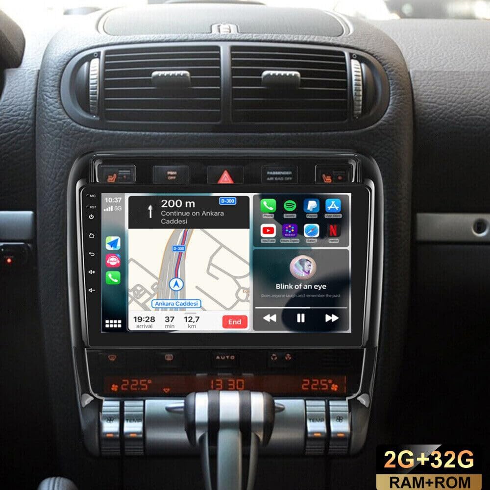 Android 13 Car Stereo for Porsche Cayenne 2002-2010, 2GB+32GB Wireless Carplay & Android Auto 9 inch 2.5D Tempered Glass Mirror auto Radio Player DSP Sound/WiFi/FM/SWC/MIC Dual USB + Backup Camera