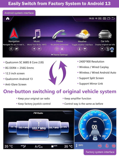 Mercedes-Benz Android Head Unit    Road Top 12.3" Android Car Stereo with CarPlay for Mercedes-Benz C117 X117 2013-2015, 8+256GB