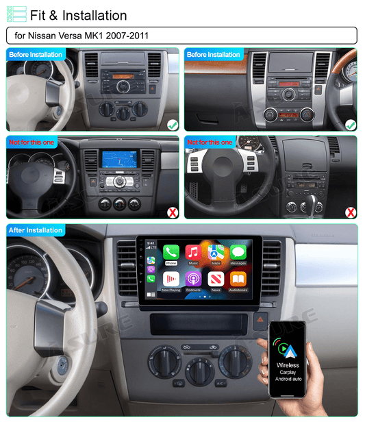 9" Android 13 Wireless CarPlay Car Stereo Radio for Nissan Versa 2007-2011 WiFi Bluetooth GPS DSP SWC USB 2+32GB