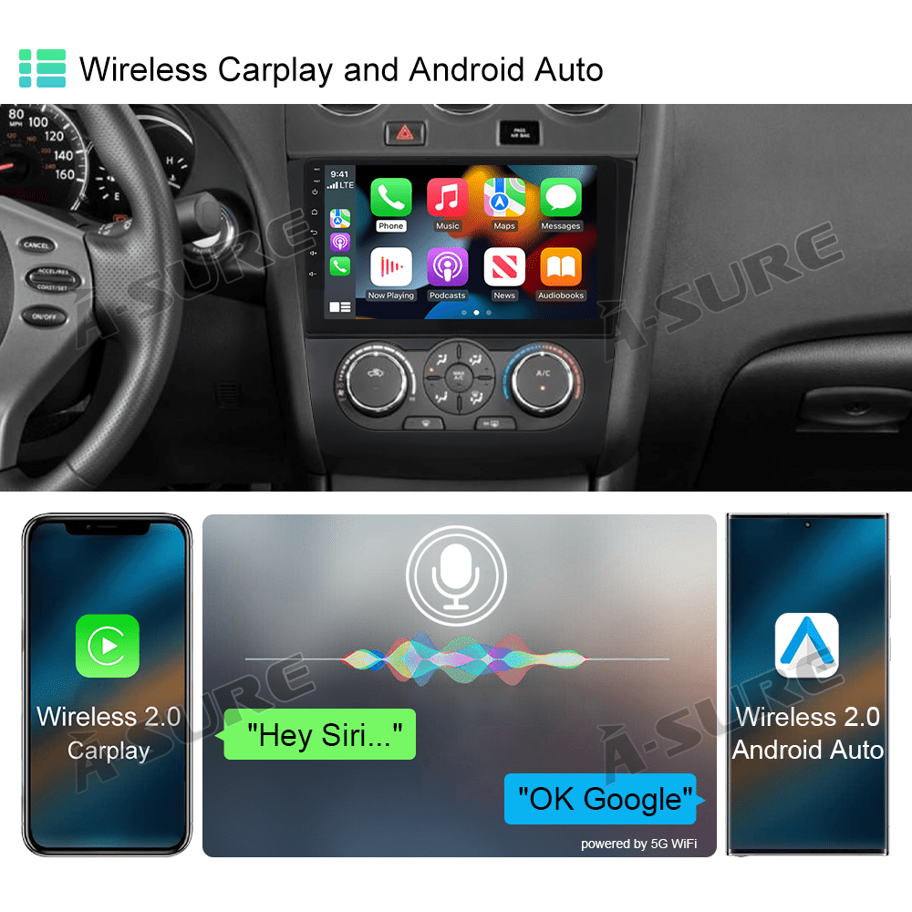 Wireless CarPlay 2+32GB Android 13 Car Stereo Radio for Nissan Altima IV 2007-2012 Bluetooth WiFi GPS Navi DSP USB SWC