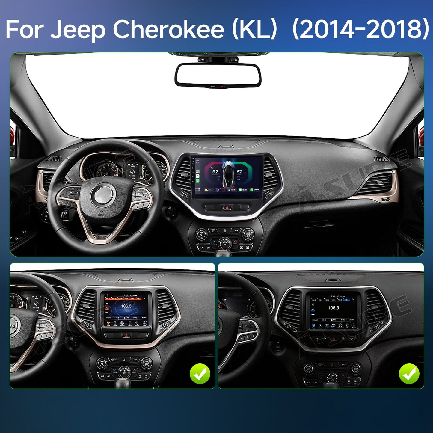 10.1" Android 14 2+64GB Car Stereo Radio for Jeep Cherokee 2014-2018 Wireless CarPlay GPS WiFi Bluetooth DSP RDS SWC USB