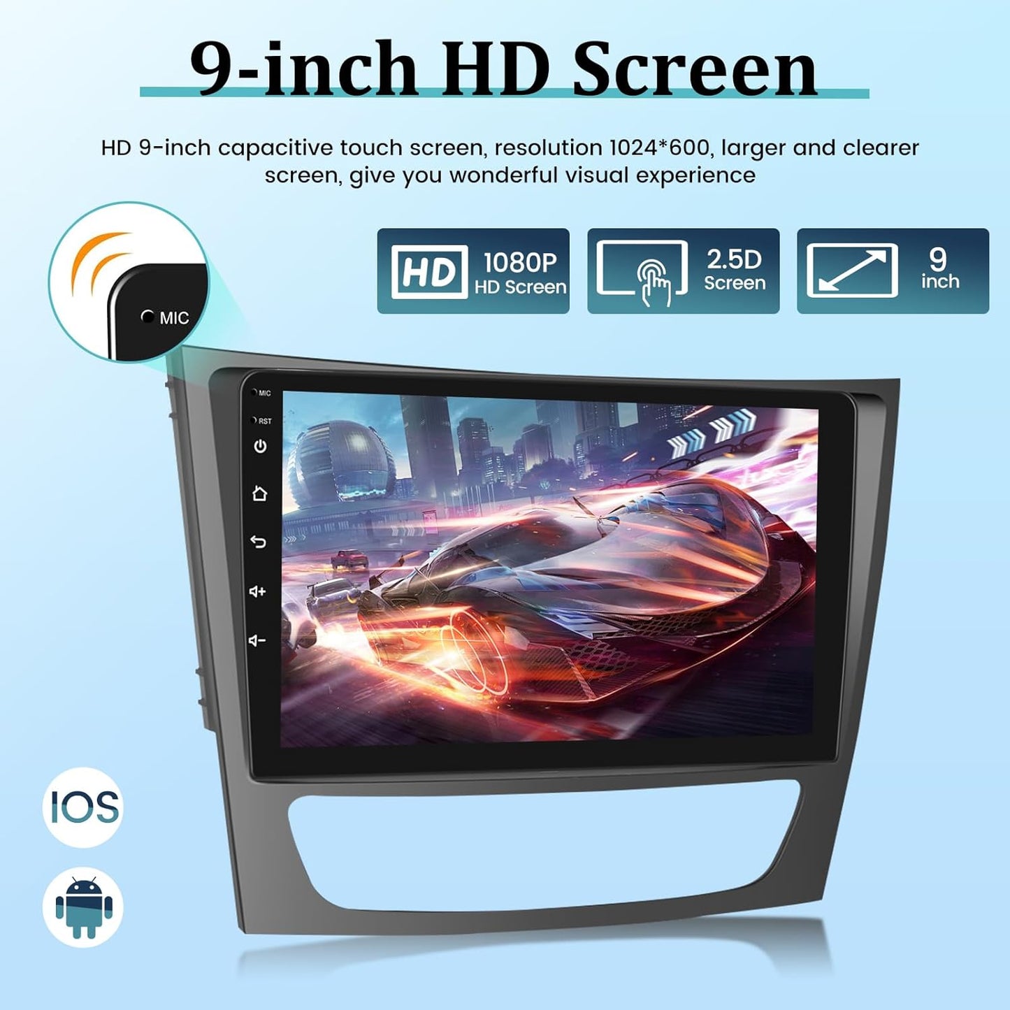 Mercedes-Benz Android Head Unit    [4+64G] Android 13 Car Radio for Mercedes-Benz E-Class W211 / CLS-Class 2005-2008 - 9 Inch Touchscreen HiFi Audio - Wireless Carplay and Android Auto/WiFi/GPS/Mirror Link/SWC + AHD Backup Camera