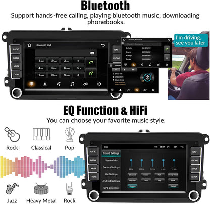 Android Car Stereo for VW Volkswagen Seat Golf Passat Jetta Beetle Tiguan Touran EOS 7” Double Din Touchscreen Bluetooth Radio with Apple CarPlay Android Auto GPS Navigation WiFi FM Backup Camera MIC