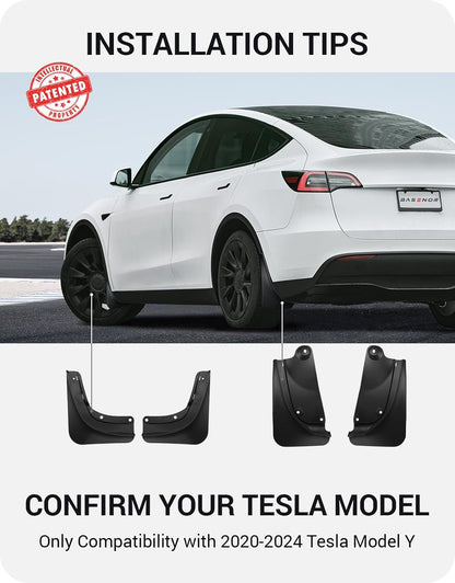 BASENOR 2025 Upgraded Tesla Model Y Mud Flaps Splash Guards Vehicle Sediment Protection No Drilling No Tape Mudflaps Tire Protector Mudflaps All Weather Tesla Exterior Accessories (Set of 4)Tesla   Vehicle Accessories