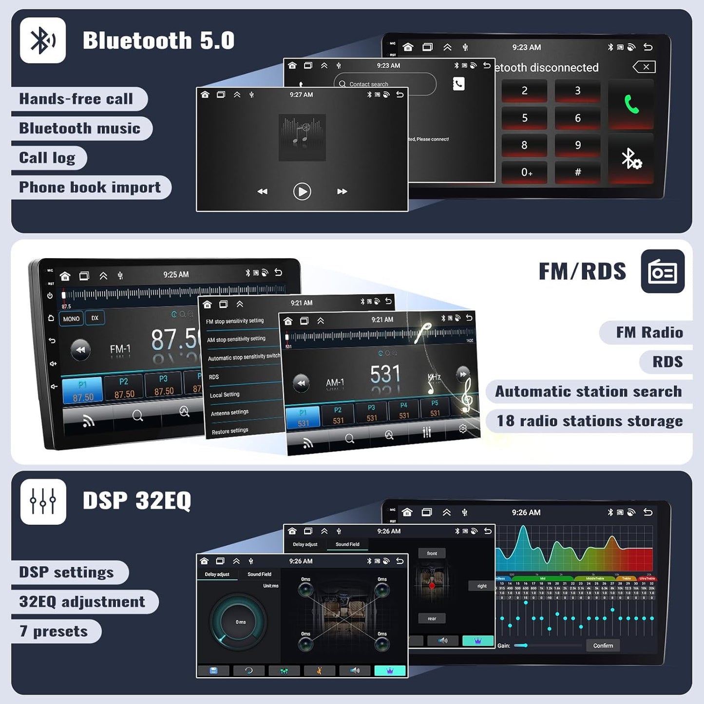 SIXWIN Android 13 4G+64G Car Stereo for Hyundai Santafe 2006-2012 9 Inch Touch Screen with CarPlay Android Auto with Bluetooth Weather Forecast 59UI GPS Navigation WiFi Network Radio 32EQ