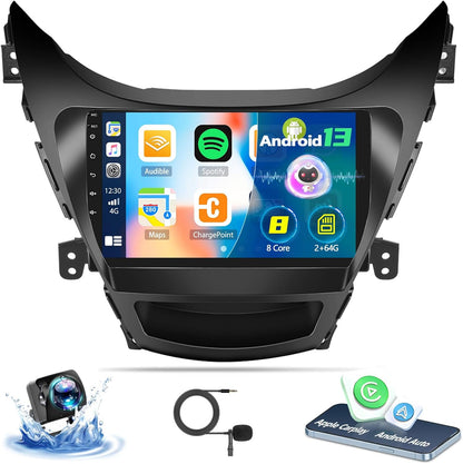 1+32G Android Car Stereo for Hyundai Elantra 2011 2012 2013 with Carplay Android Auto Multimedia Player 9 inch Touchscreen Radio Head Unit FM RDS HiFi Bluetooth WiFi GPS SWC+ Backup Camera & MIC