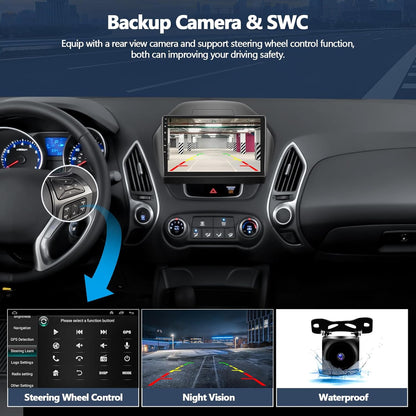 4+64GB Android Car Stereo Radio for Hyundai Tucson 2010-2015 with Wireless Carplay Android Auto Touch Screen Bluetooth Car Radio with GPS Navigation HiFi WiFi FM RDS Radio + AHD Backup Camera