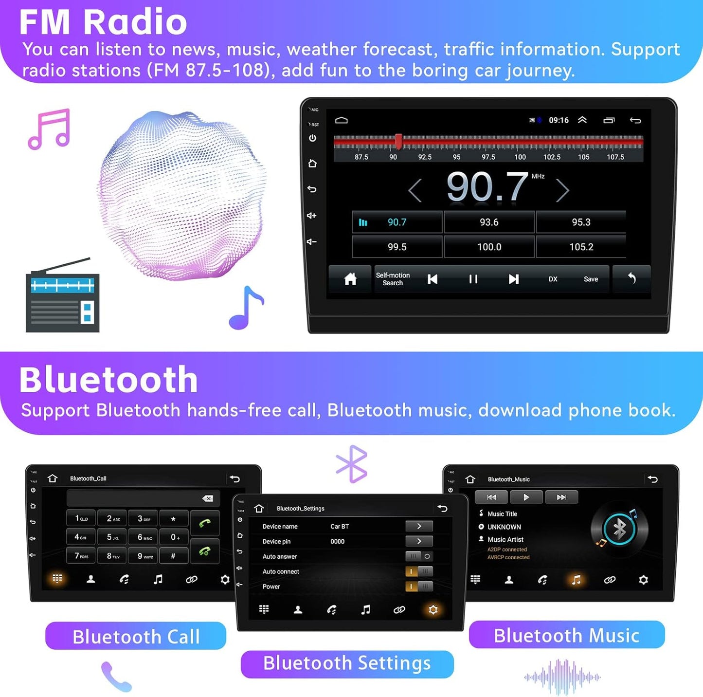 1+32G Android Car Stereo for Hyundai Elantra 2011 2012 2013 with Carplay Android Auto Multimedia Player 9 inch Touchscreen Radio Head Unit FM RDS HiFi Bluetooth WiFi GPS SWC+ Backup Camera & MIC