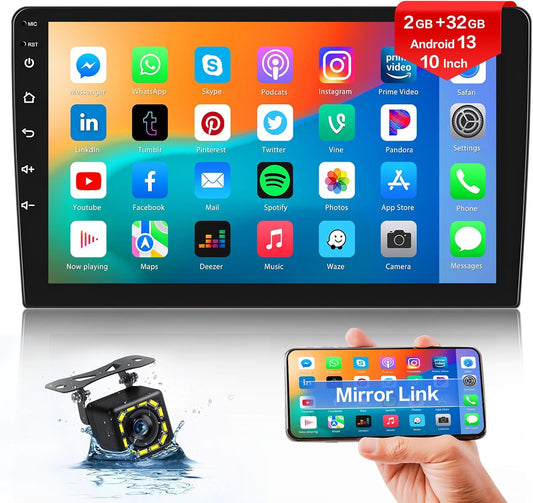 Android 13 Double Din Car Stereo GPS Navi 10 Inch Car Radio Touch Screen Android Head Unit Support Backup Camera SWC Bluetooth FM WiFi Mirror Link