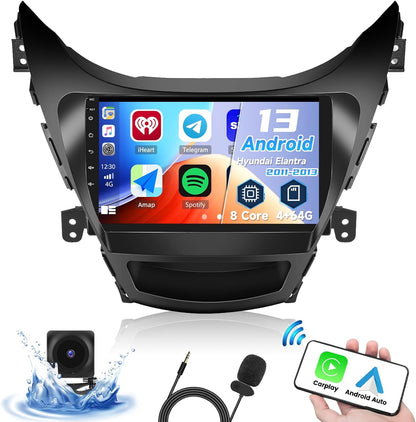1+32G Android Car Stereo for Hyundai Elantra 2011 2012 2013 with Carplay Android Auto Multimedia Player 9 inch Touchscreen Radio Head Unit FM RDS HiFi Bluetooth WiFi GPS SWC+ Backup Camera & MIC