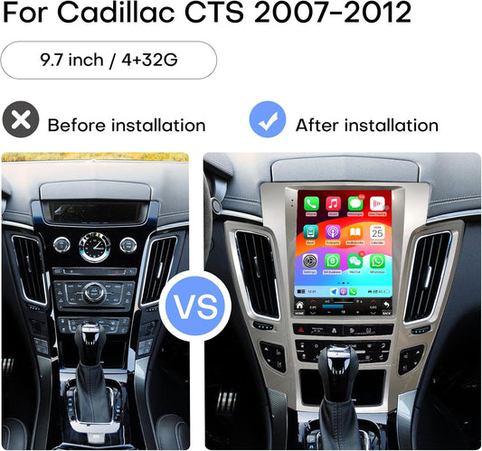 Car Radio for Cadillac CTS 2008-2012 Stereo Replacement Upgrade Carplay Android Auto Vertical Touch Screen Tesla Style with DSP in Dash Headunit Multimedia Player Audio Voice Control GPS Navigation