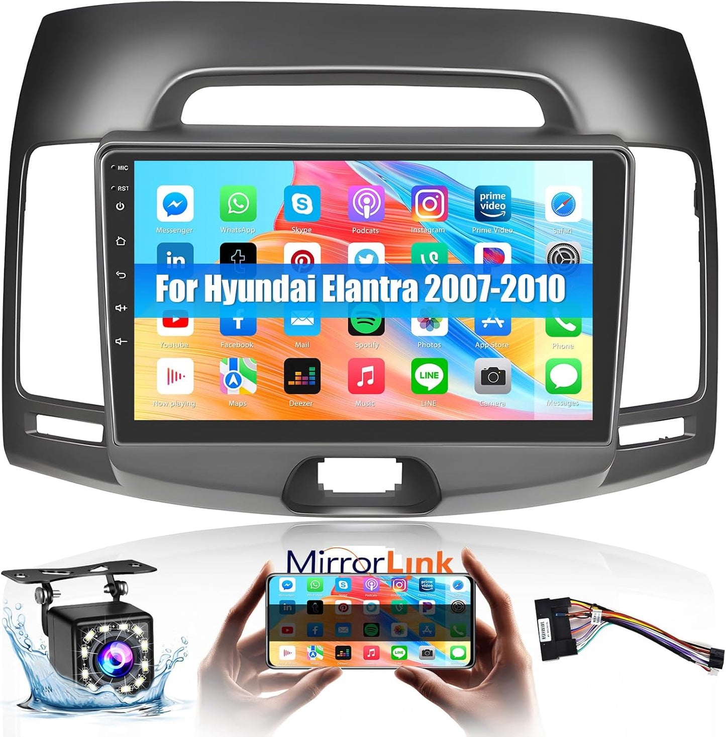 Roinvou for Hyundai Elantra 2007-2010 Android Car Radio Stereo 9 Inch Capacitive HD Touch Screen Mirror Link GPS Navigation Head Unit with WiFi Bluetooth USB FM RDS Steering Wheel Controls