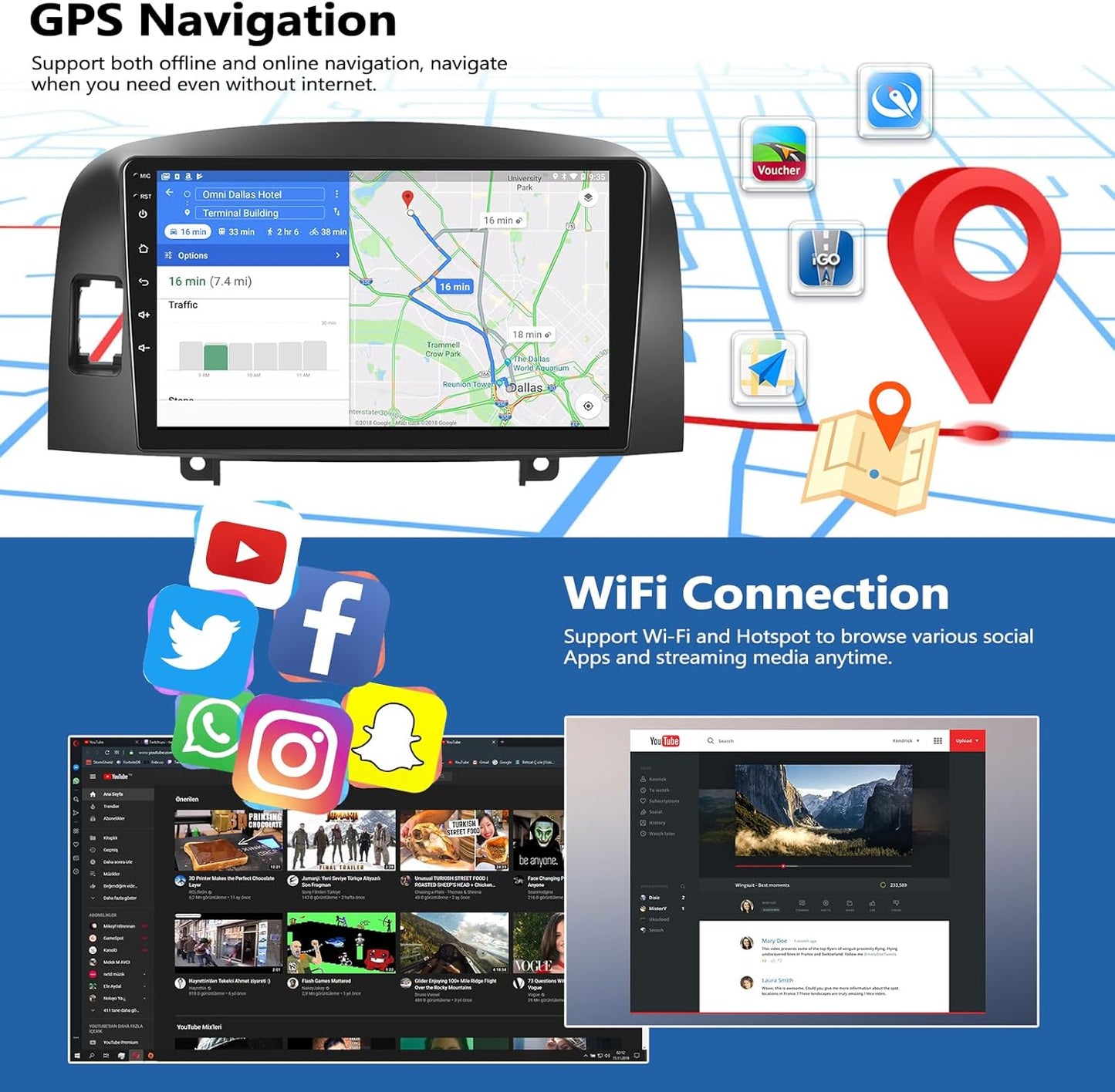 2G+32G Car Stereo Radio with Wireless Apple CarPlay Android Auto for Hyundai Sonata 2004-2008 9" Android Touch Screen Bluetooth Car Radio with GPS Navigation WiFi Backup Camera FM RDS Head Unit