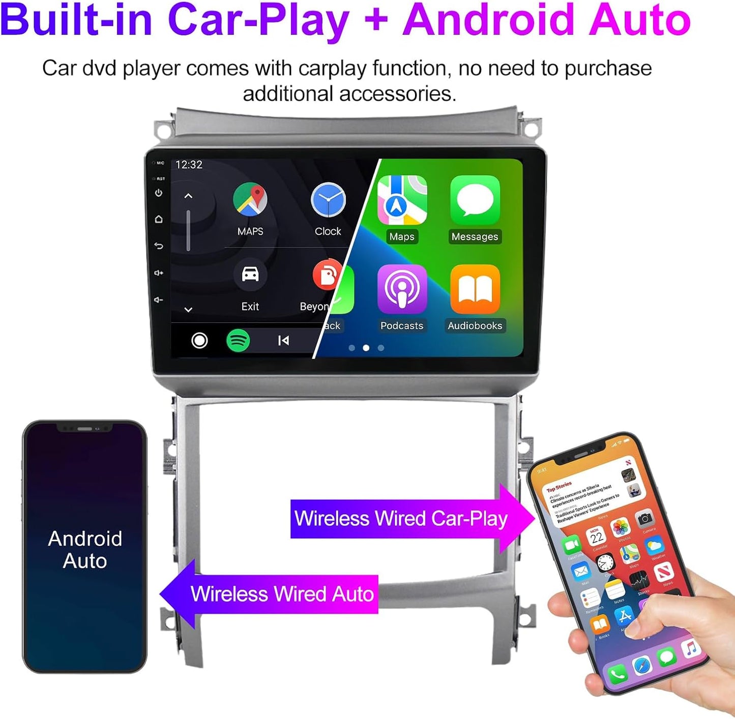 Android 13 Car Stereo Radio for Hyundai Veracruz ix55 2007-2013 Auto AC, Biorunn 9 Inch GPS Wireless Wired Car-Play Android Auto IPS Navi WiFi FM RDS Head Unit 2GB RAM 32GB ROM