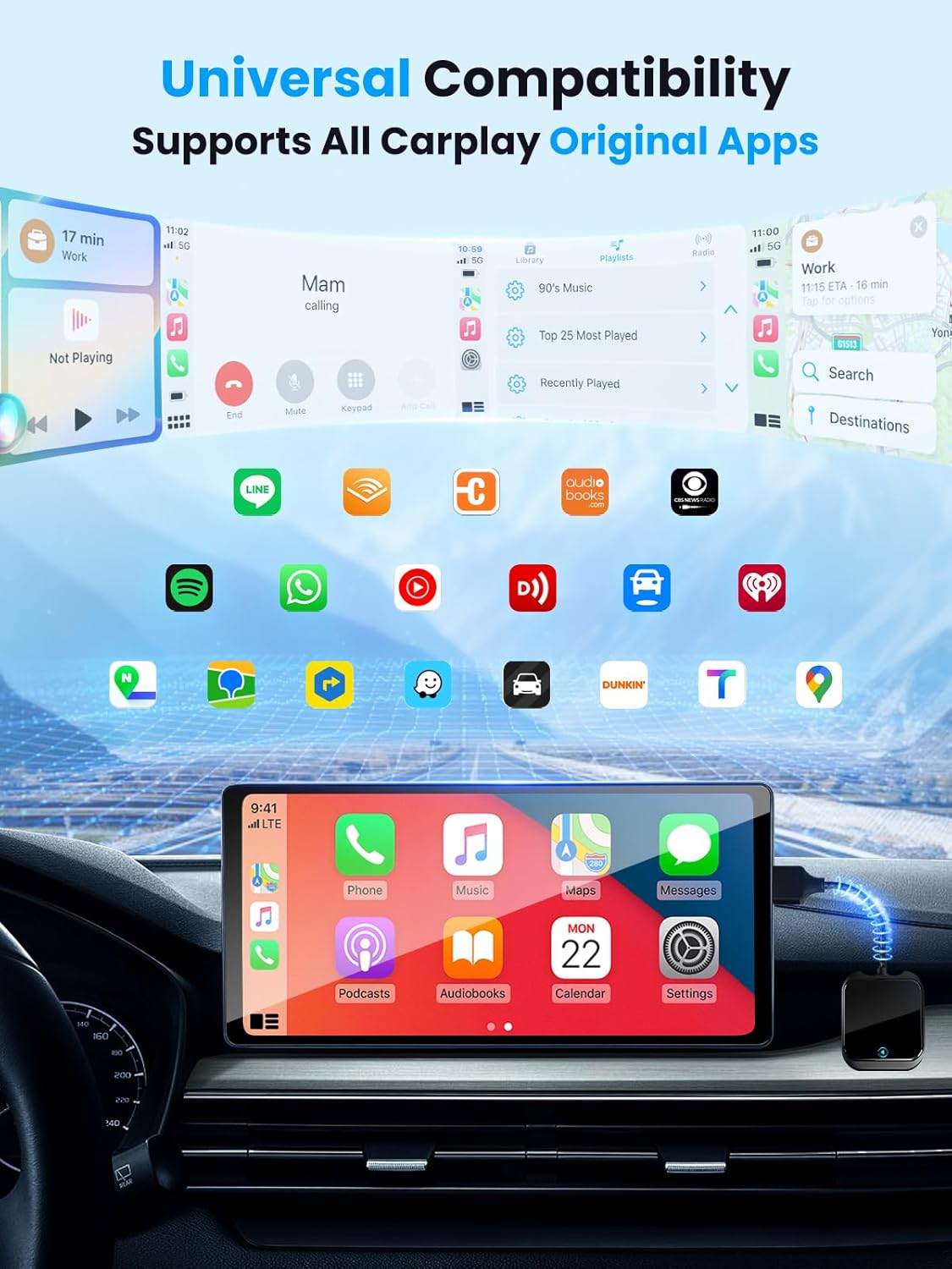 Mercedes-Benz Android Head Unit    Android Auto and Carplay Wireless Adapter with Fast Stable 5Ghz WiFi Bluetooth, Wireless Android Auto Car Adapter Applies to Cars After 2016 & Phone with Android11+/ iOS10+ & USB-A/Type-C