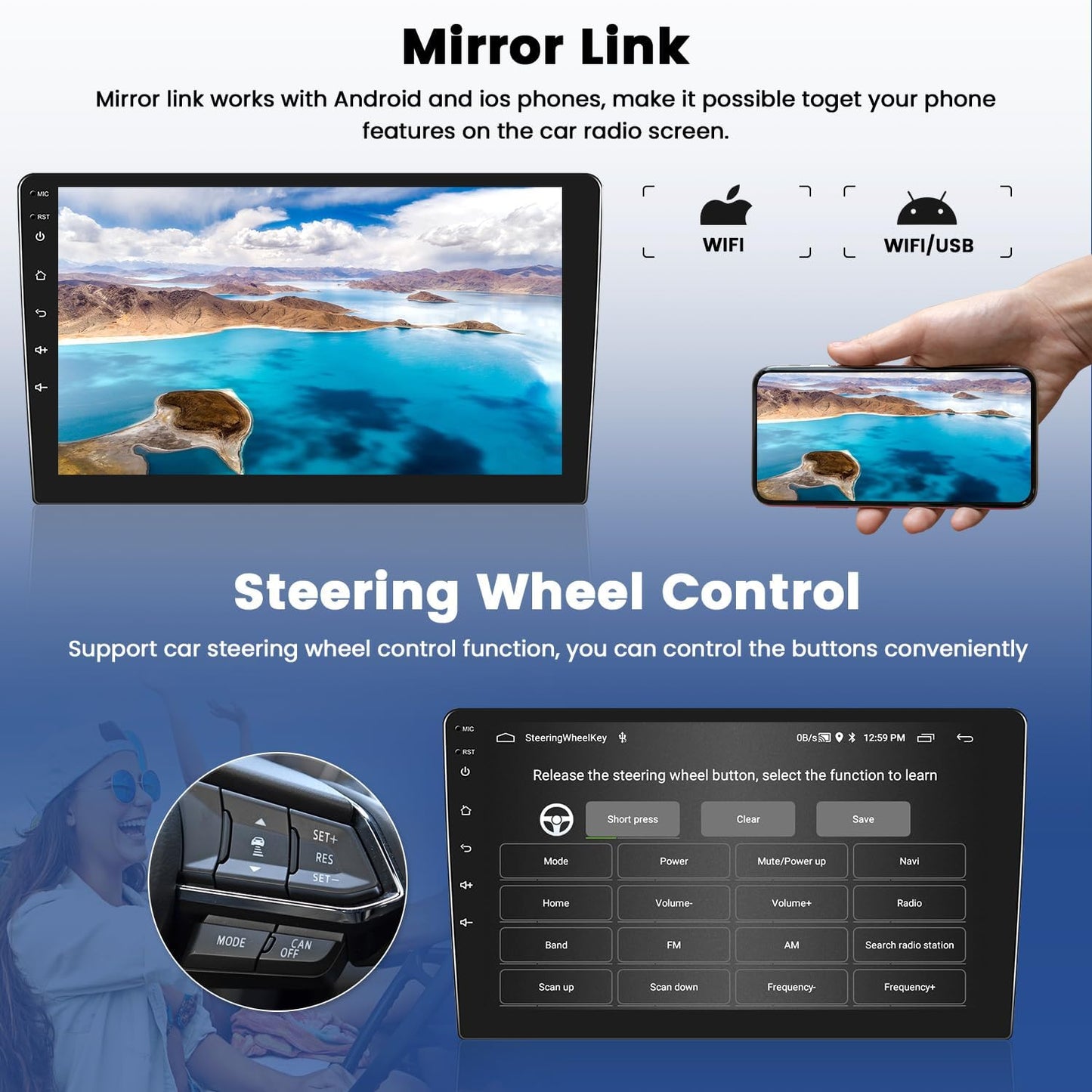2+64GB Android 13 Car Radio for Hyundai Tucson 2006-2009 with Wireless Carplay/Android Auto, 10.1 Inch Touch Screen Car Stereo, Bluetooth/GPS Navi/WiFi/SWC/FM RDS/DSP + Backup Camera