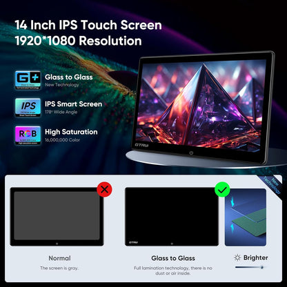 car display14 Inch 4K Video Android Portable Car TV Headrest Monitor Tablet for Back Seat with WiFi Bluetooth, Glass to Glass IPS Touch Screen Media Player, Support Phone Control & Mirror Link (2Pcs 4+64G)