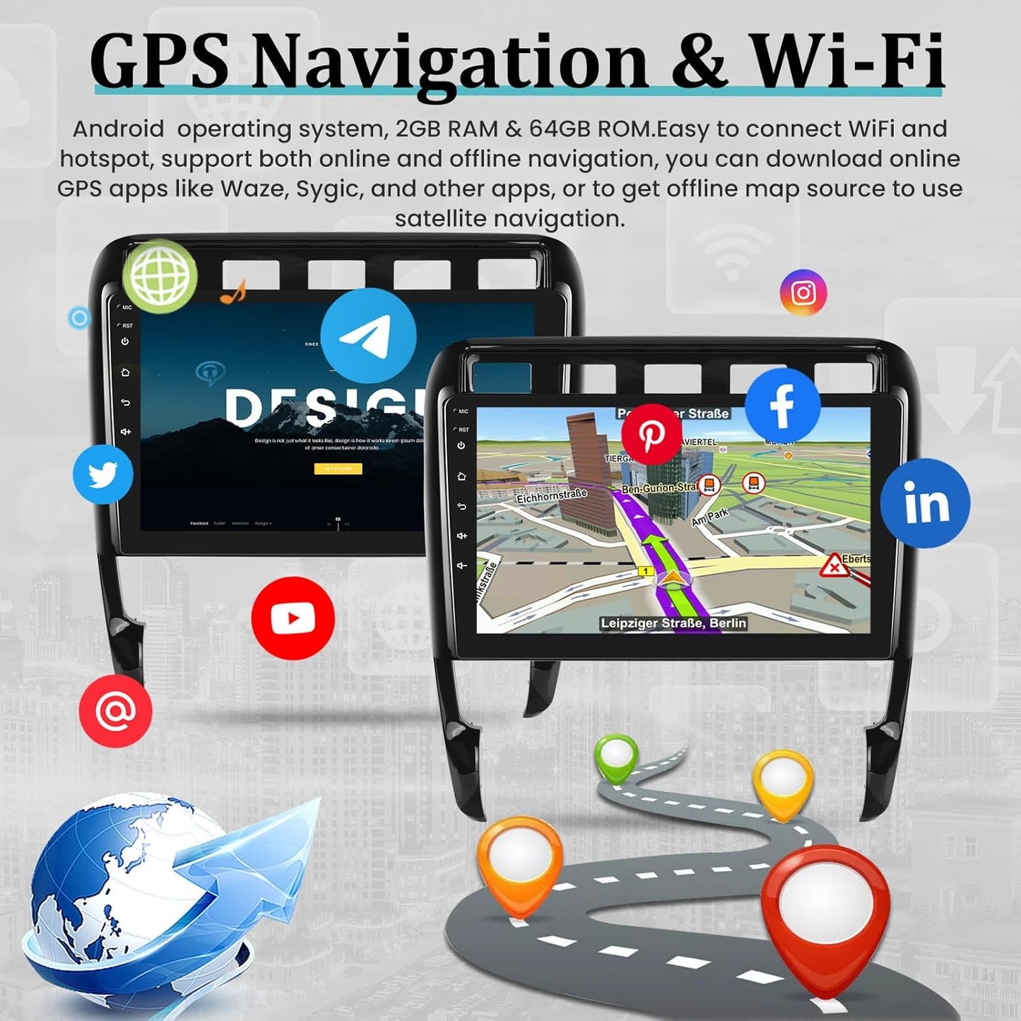 4+64G Android 13 Car Stereo for Porsche Cayenne 9PA 955 957 2002-2010 - 9 Inch Touchscreen Radio with Wireless Apple Carplay & Android Auto - WiFi/Mirror Link/SWC + AHD Backup Camera