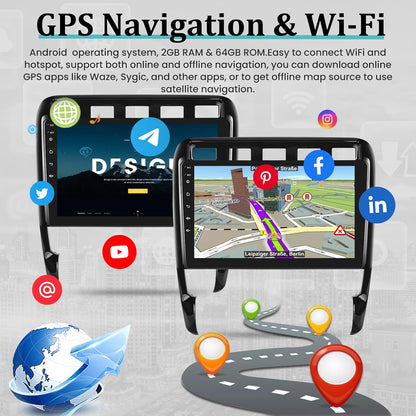 4+64G Android 13 Car Stereo for Porsche Cayenne 9PA 955 957 2002-2010 - 9 Inch Touchscreen Radio with Wireless Apple Carplay & Android Auto - WiFi/Mirror Link/SWC + AHD Backup Camera