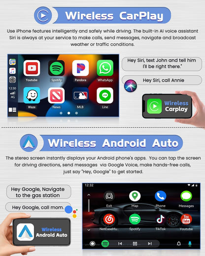 Roinvou 2+64G Android CarPlay Stereo for Hyundai Sonata 2015-2017, Built-in Wireless CarPlay with Android Auto, 9'' Touch Screen in-Dash GPS Navigation Support Mirror Link BT RDS AHD WiFi DSP