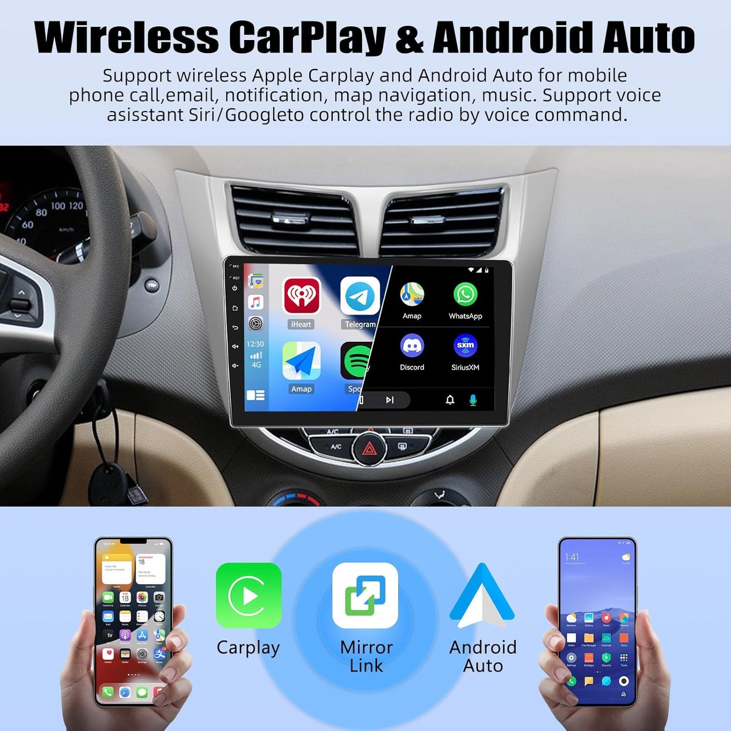 2G+32G Android 13 Car Stereo for Hyundai Accent 2012-2017 with Wireless Carplay Android Auto 9" Touchscreen Car Radio with GPS Navigation WiFi Bluetooth FM/RDS Radio Head Unit with AHD Backup Camera