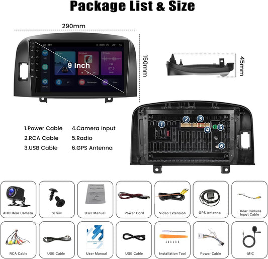 2+64G Android 13 Car Stereo for Hyundai Sonata NF 2004-2008 Upgrade Replacement Radio Apple Carplay Android Auto 9 inch Touchscreen Multimedia Player Head Unit FM Radio GPS Bluetooth+AHD Camera&MIC