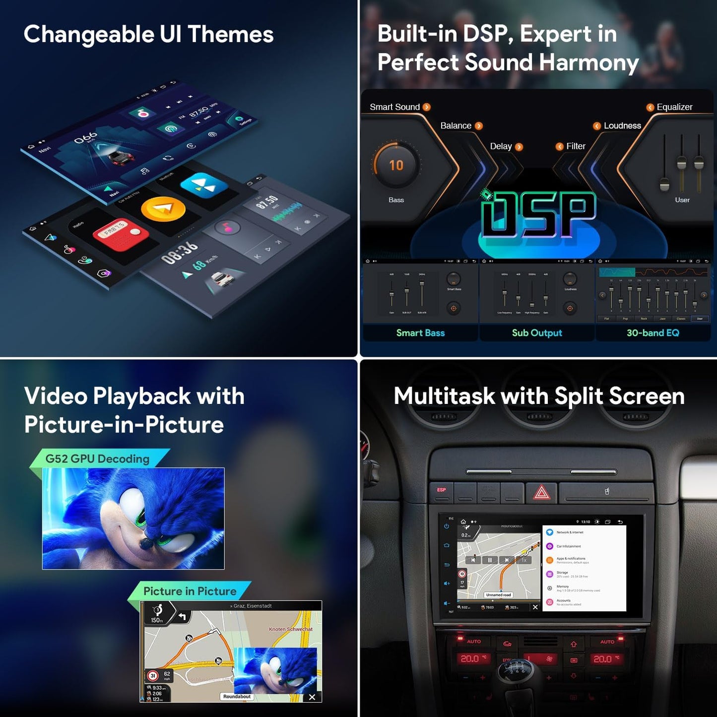 XTRONS Android 13 Car Stereo Radio Player 8 Inch IPS Touch Screen GPS Navigation Octa Core 4GB RAM 64GB ROM Bluetooth Head Unit Built-in DSP Car Play Android Auto Support 4G LTE for Audi A4 S4 RS4
