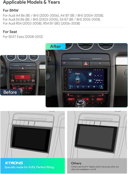 XTRONS Android 13 Car Stereo Radio Player 8 Inch IPS Touch Screen GPS Navigation Octa Core 4GB RAM 64GB ROM Bluetooth Head Unit Built-in DSP Car Play Android Auto Support 4G LTE for Audi A4 S4 RS4