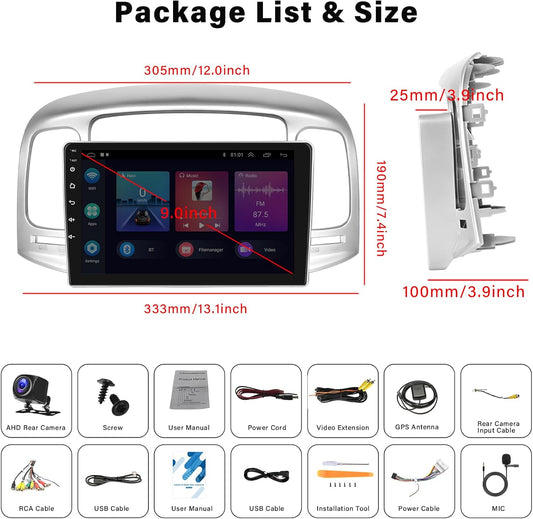 2+64G Android 13 Car Stereo for Hyundai Accent 2006-2011 Upgrade Replacement Radio Apple Carplay Android Auto 9 inch Touchscreen Multimedia Player Head Unit FM Radio GPS Bluetooth+AHD Camera&MIC