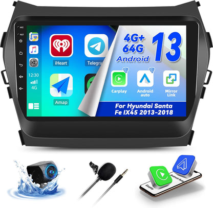 CAMECHO Android 13 Car Stereo for Hyundai Santa Fe IX45 2013-2018 Radio, Car Stereo GPS Navigation DSP Bluetooth USB SWC Android & iOS Mirror Link Multimedia Head Unit 1G+32G + Backup Camera