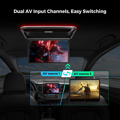 car displayXTRONS 14 Inch Car Overhead Player, Wide HD Car Roof Mount Monitor Built-in Stereo Speakers, Overhead Flip Down Car Monitor Support HDMI USB Input