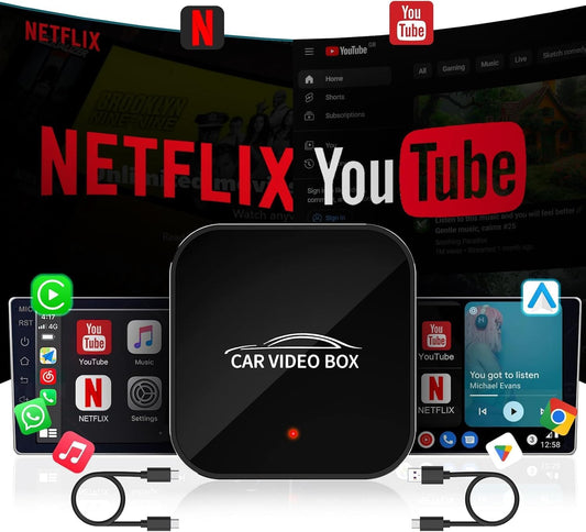 Wireless Carplay Adapter with Netflix YouTube, 2024 Carplay Wireless Adapter& Android Auto Wireless Dongle Easy to Setup,5GHz WiFi,Video Box Convert Wried to Wireless CarPlay Stream to Your Car